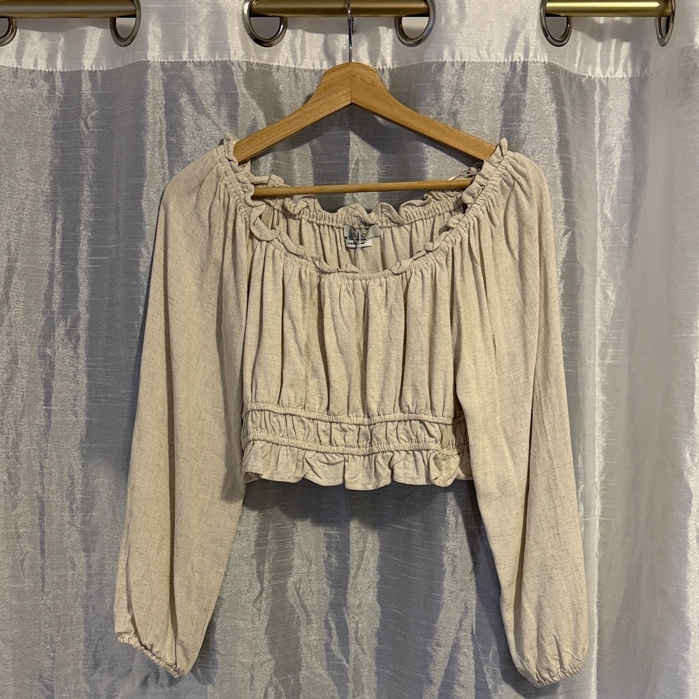 Alcott Beige Ruffled Cropped Blouse